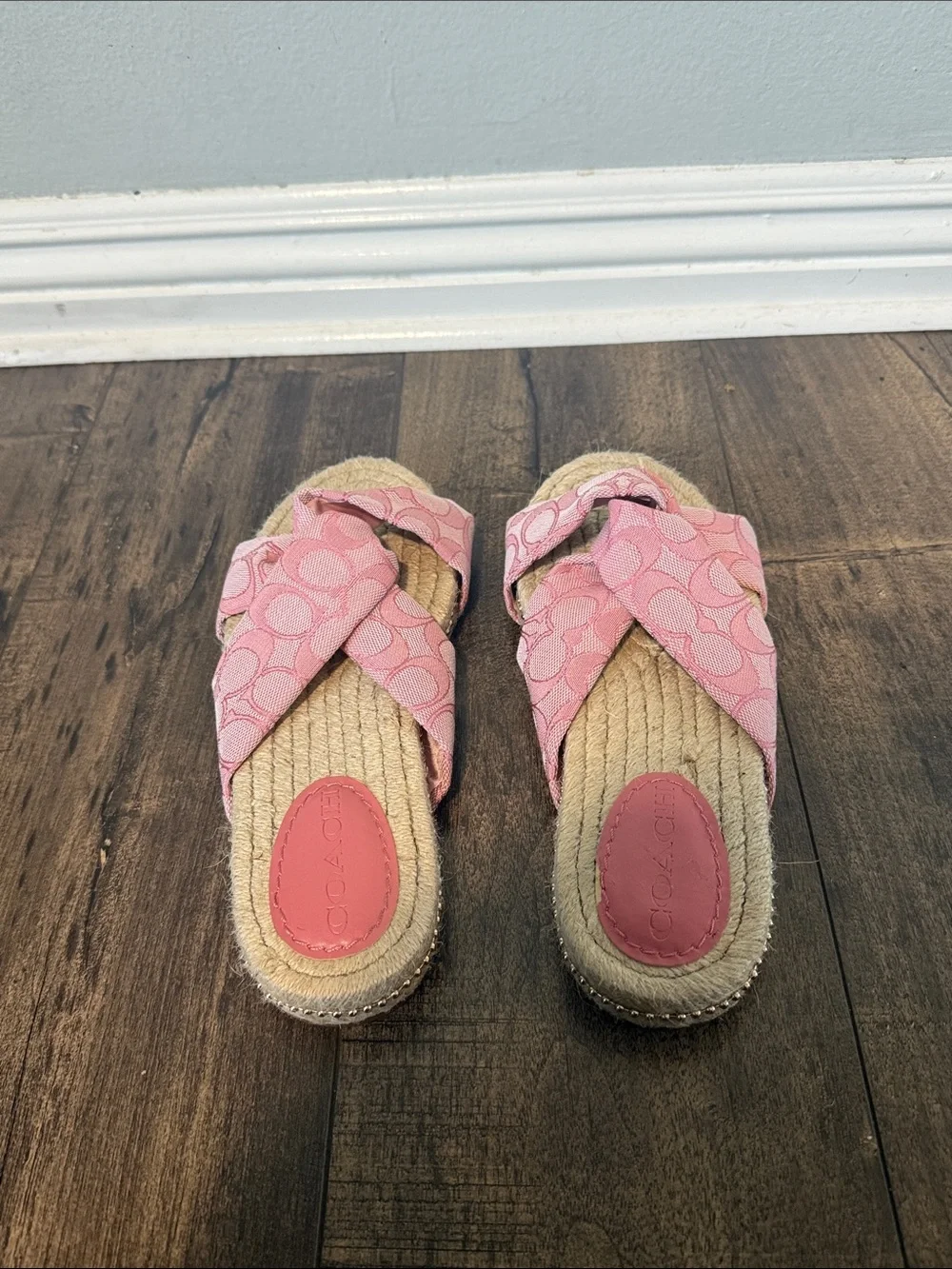 Coach Pink Knot-Front Espadrille Slide Sandals